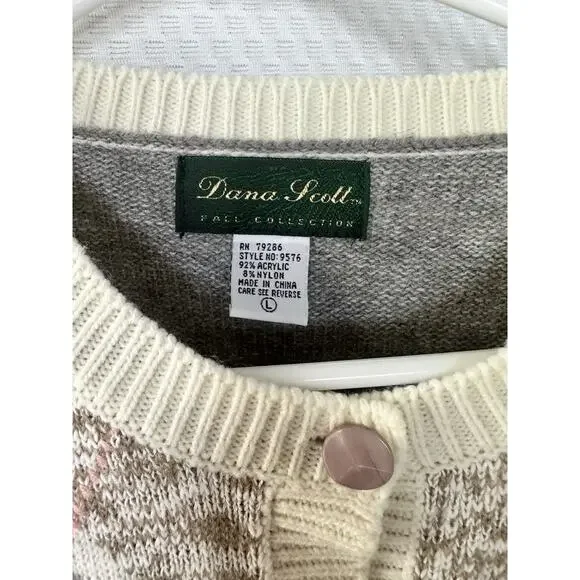 Dana Scott Vintage Argyle Geometric Knit Cardigan 1970s Dad Grandpa Sweater XL - Picture 8 of 8